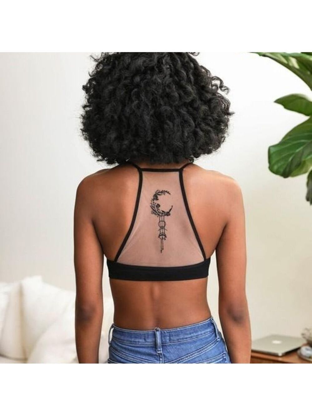 Trïbe Crescent Moon Dream Catcher Tattoo Mesh Racerback Bralette Size Large NWT